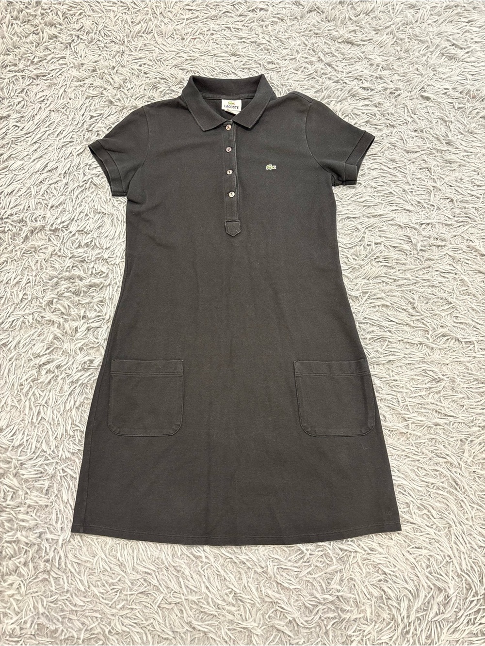 Lacoste Black Polo Dress Size 40 US Large Tennis Preppy Short Sleeve Logo Sporty